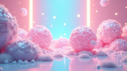 Pink Fuzzy Orbs Neon Light Abstract Background spheres