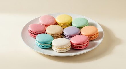 Obraz premium Delightful Pastel Macarons on a Plate