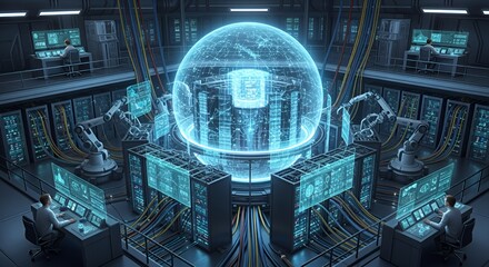 Futuristic Data Center: Global Network Control Room