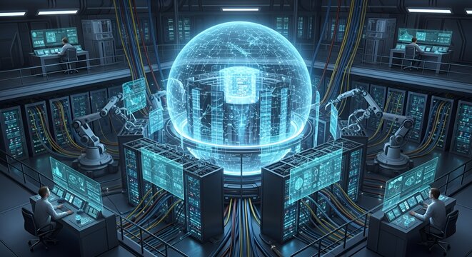 Futuristic Data Center: Global Network Control Room