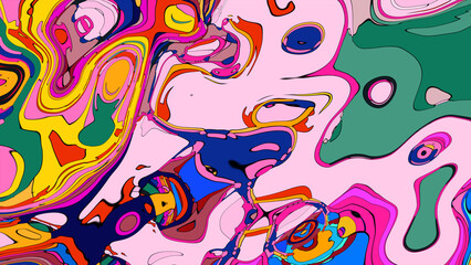 Close up of swirling vibrant colors creating an abstract fluid, and psychedelic pattern design effect