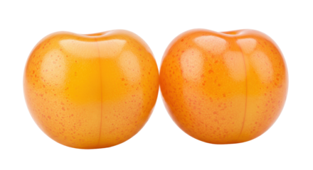Two glossy orange apples isolated on white background with smooth surface and vibrant natural color