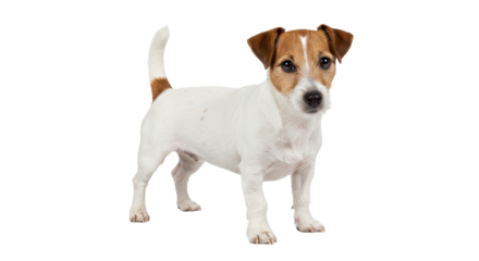 Playful Jack Russell Terrier standing confidently isolated on white background showcasing lively nature