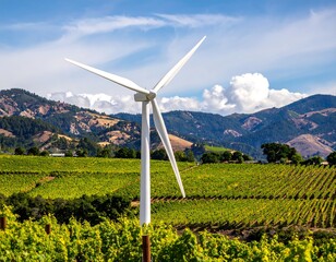 Wind turbine in vineyard landscape