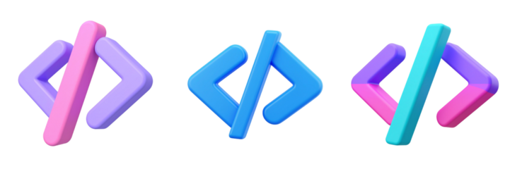 Three Dimensional Rendered Code Symbols in Pastel Colors Against A Transparent Background