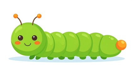 Delightful green caterpillar cartoon with a charming smile and friendly expression for educational