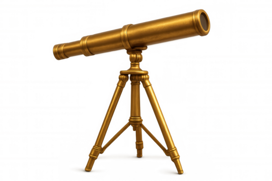 Golden telescope on a tripod, isolated on transparent background, ready for exploration and discovery