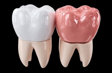 Dental crowns, white and pink