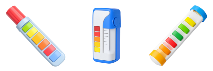 Three Medical Test Devices With Color Indicators Against Transparent Background