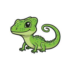 Fototapeta premium A Basilisk Lizard cute icon sticker design, chibi cartoon style, 2D flat vector icon illustration of an adorable little. Kawaii style, character art, isolated on white background,
