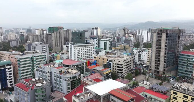 Flyover Bole District (Sub-City) Of Addis Ababa, Ethiopia, East Africa. Aerial Drone Shot