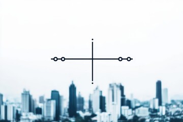 Obraz premium Modern city skyline with high rise buildings and skyscrapers viewed from a distance with a crosshair ing the central part of the image in a clear sky