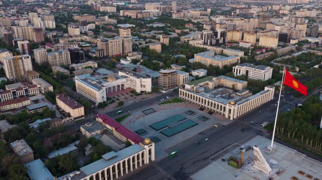 Ala-Too Square, Central Square In Bishkek City In Kyrgyzstan. Aerial Drone Shot