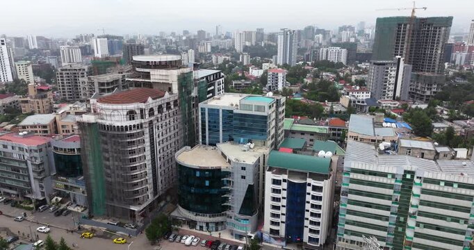 Bole Cityscape Skyline In Addis Ababa, Ethiopia. Aerial Drone Shot