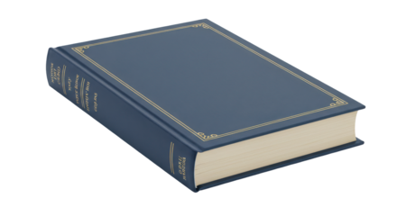 A blue hardcover book isolated on white background showcasing elegant design and texture