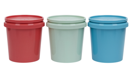 Colorful plastic buckets storage containers red green blue containers with lids plasticware home organization supplies storage solutions organization