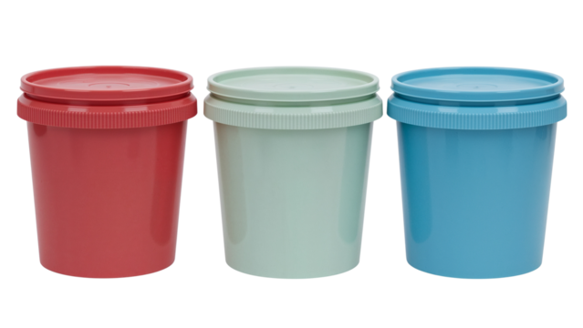 Colorful plastic buckets storage containers red green blue containers with lids plasticware home organization supplies storage solutions organization