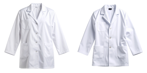 Two White Lab Coats On Transparent Background Displaying Professional Apparel Ready For Use In Scientific Or Medical Settings