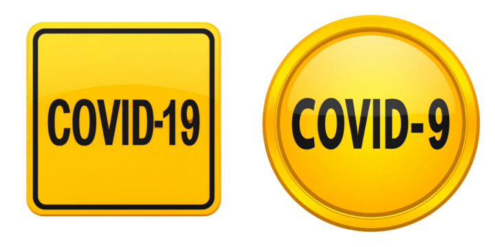 Yellow COVID-19 and COVID-9 Warning Signs with Transparent Background - Powered by Adobe