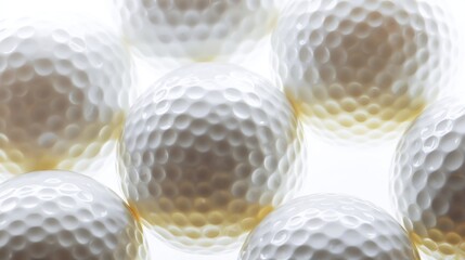 Neatly arranged golf balls on white surface, clean reflections and product-style presentation.