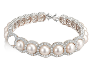 Elegant pearl and crystal bracelet on a black background