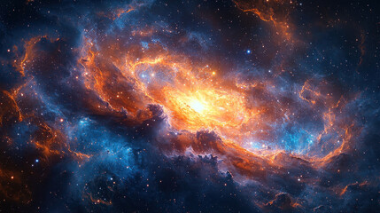 Obraz premium A swirling nebula, a cosmic canvas painted with hues of vibrant blue and purple, explodes with the brilliance of a supernova, leaving behind a trail of stardust and countless stars, illuminating 