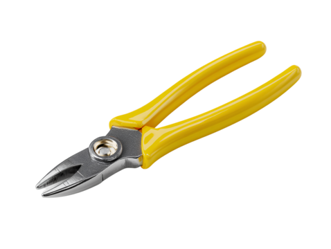 Top-Down View of Yellow Tool with Forked Metal End, Minimal Composition, Isolated on Transparent Background PNG
