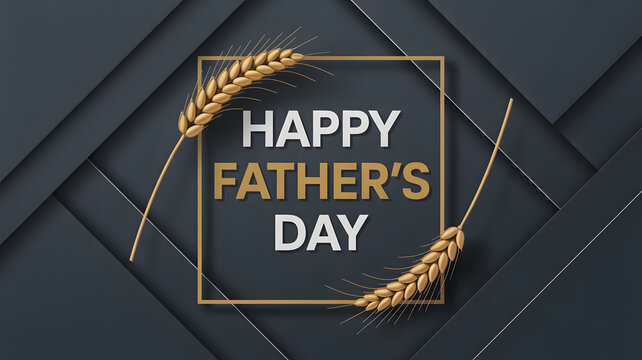 Celebrate Happy Father's Day with wheat stalks in a modern geometric frame design perfect for greetings - Powered by Adobe