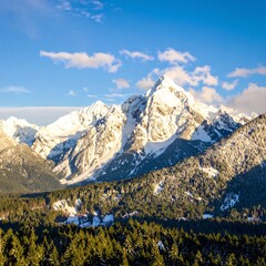 Snowy mountain range at dawn