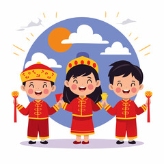 Lunar New Year Celebration: Children in Traditional Chinese Clothing