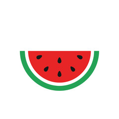A slice of watermelon with seeds on a white background.