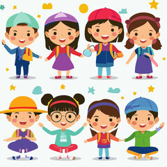 Cheerful Cartoon School Children Collection