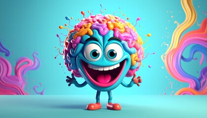 Generated image. Cartoon happy brain. Happy and cheerfull brain. Illustration of the brain when a person is happy