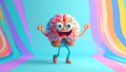 Fototapeta premium Generated image. Cartoon happy brain. Happy and cheerfull brain. Illustration of the brain when a person is happy