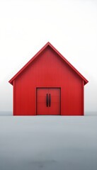 Minimalist Red Wooden Barn with Double Doors