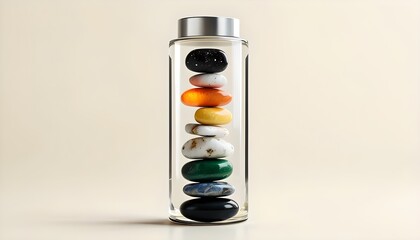 Stacked Gemstones in Glass Bottle A Symbol of Balance and Harmony