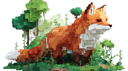 Pixelated fox in a pixelated forest