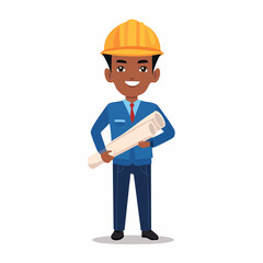 Cartoon Architect with Blueprints