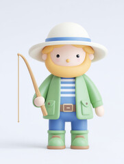 A fisherman doll holding a fishing rod