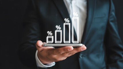 Boost your business with insightful data and a smart device showing percentage growth projections