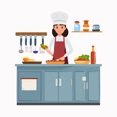 Chef Preparing Salad: Culinary Artistry in the Kitchen