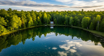 Obraz premium Danau Indah dengan Pohon Hijau, Beautiful Lake with Green Trees