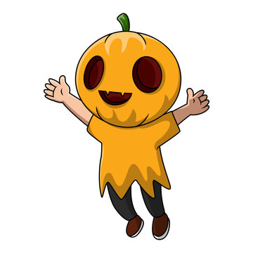 kid cartoon with costume pumpkin