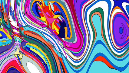 Close up of swirling vibrant colors creating an abstract fluid, and psychedelic pattern design effect