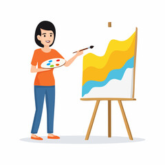 Cartoon Woman Painting Abstract Art on Easel