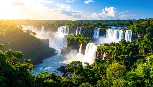 Iguazu Falls Sunset Landscape.