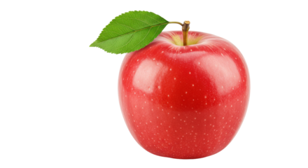 Fresh red apple with green leaf isolated on white background ideal for food photography