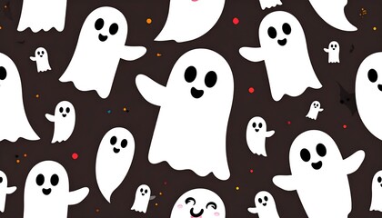 Cute ghosts in a repeating pattern on a dark background