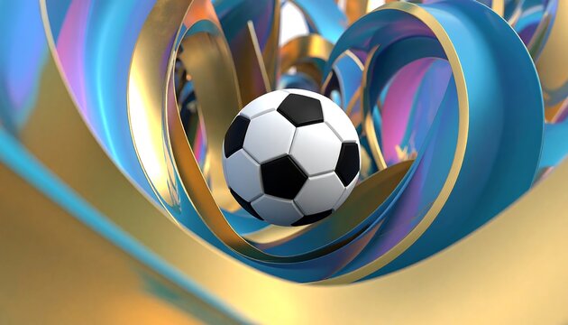Futuristic Abstract Swirls Embrace a Classic Soccer Ball.