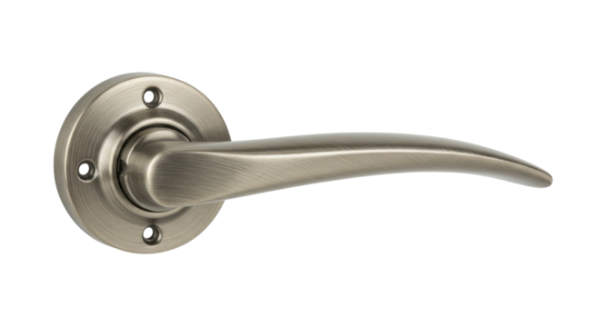 Elegant brushed nickel door handle isolated on white background showcasing modern design